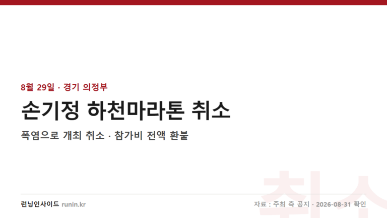 [속보] 손기정 하천마라톤 8월 29일 취소 — 폭염, 참가비 전액 환불