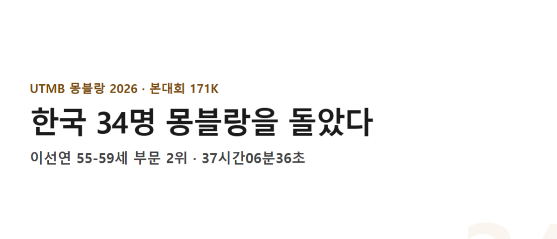 UTMB 몽블랑 — 한국 34명 완주, 이선연 55-59세 부문 2e