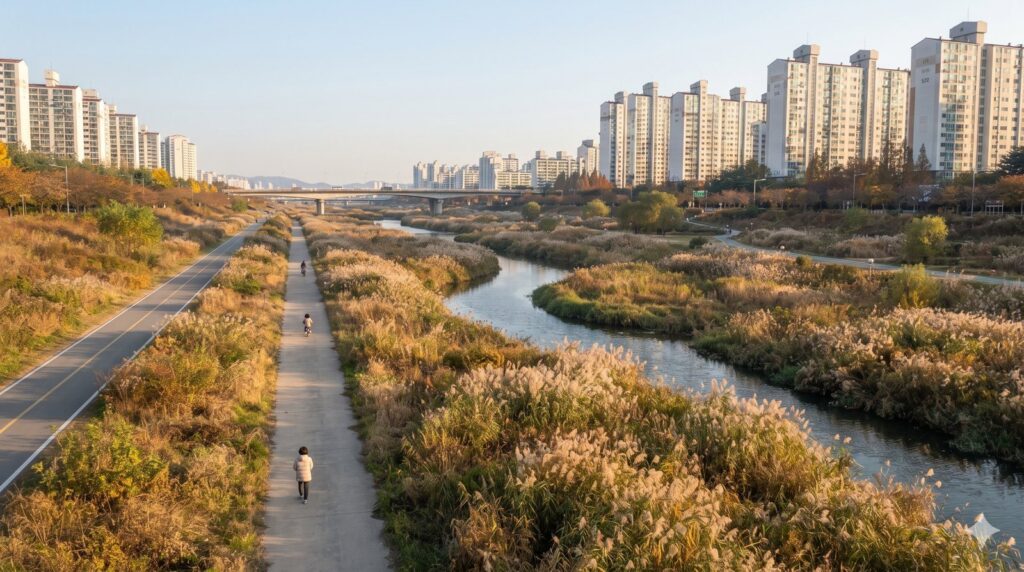 동탄여울공원 → 오산천 하천길 8.5km (오산 맑음터공원까지)